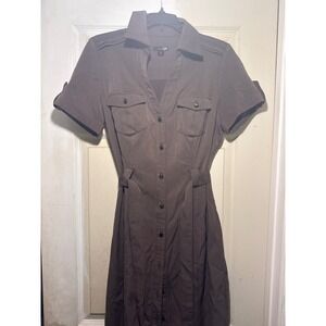 east5th Womens Brown Utility Shirt Dress Belted Collared Short Sleeve Size 6